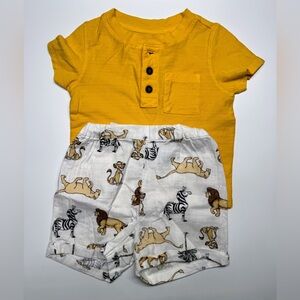 2 piece 12M boy outfit H&M Disney animals+ cat& jack mustard Henley tee